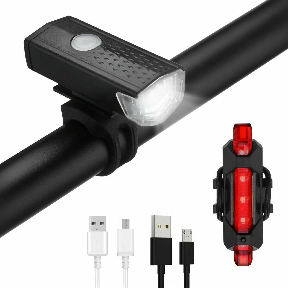 TriSpirit Outfitters Bicycle Light Set - Aluminum Alloy, USB Rechargeable, 360° Visibility, Waterproof, Easy Installation, 1200mAh Headlight, 180mAh Taillight, Black & Red Lights, Includes USB Cables