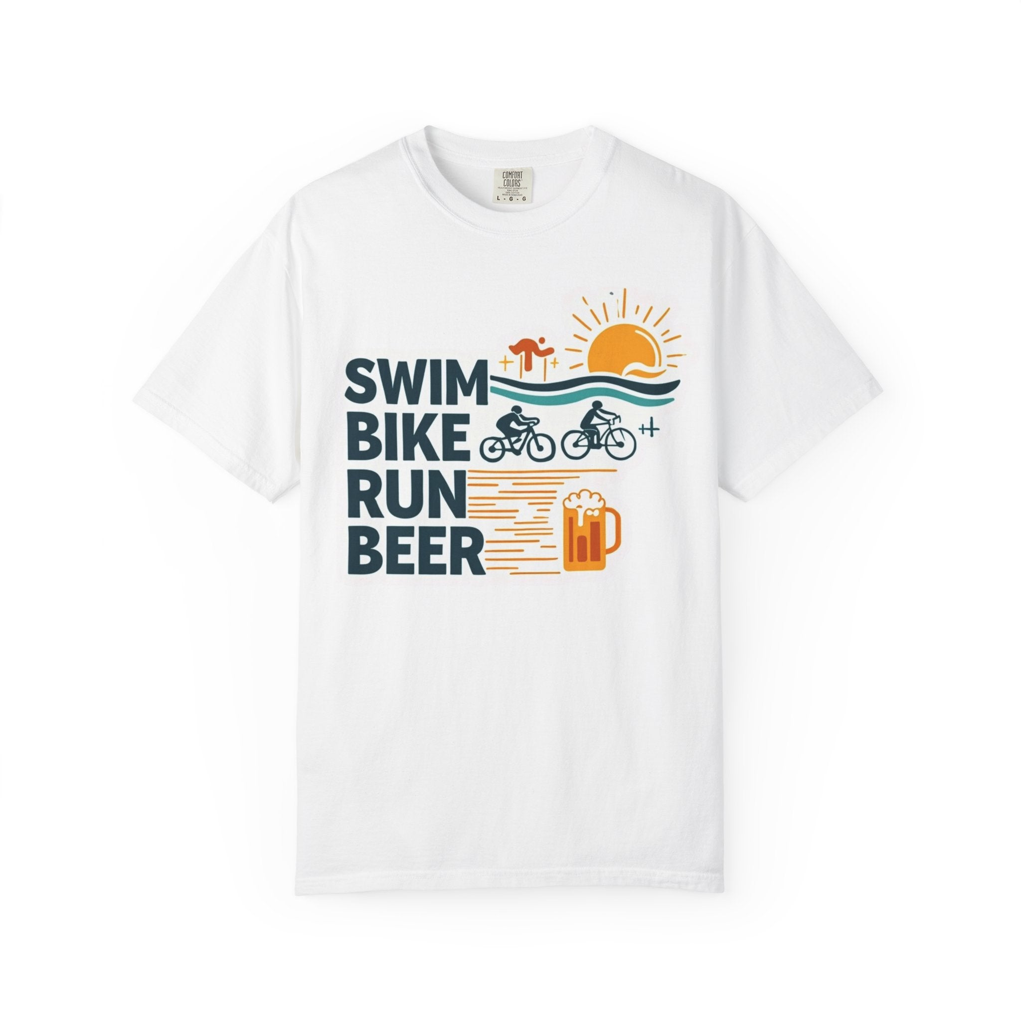 Unisex Triathlon Adventure T-Shirt Swim Bike Run Beer 100% Cotton Relaxed Fit Casual Summer Tee for Athletes