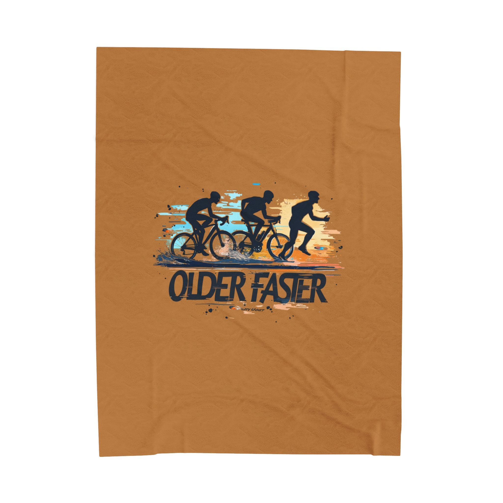 Older Faster Cycling Velveteen Plush Blanket — Funny Retro Bike Quote Throw