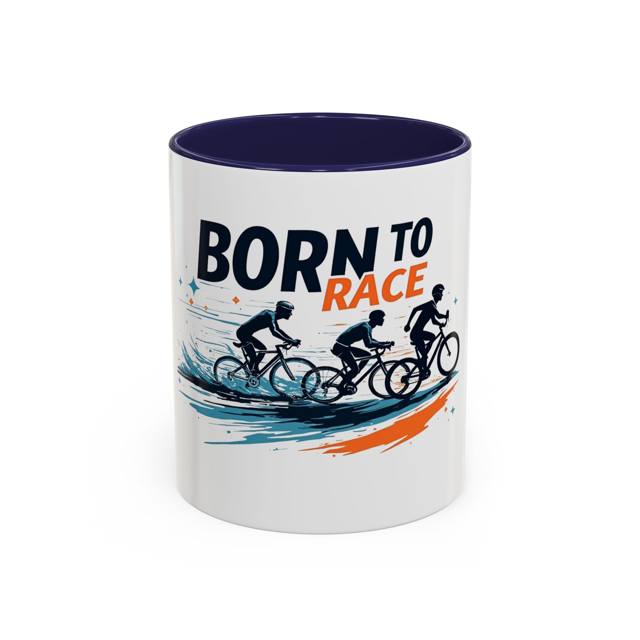 Born to Race Cycling Coffee Mug - Ceramic Two-Tone Finish with Racing Bike Graphic (11/15oz) - Dishwasher & Microwave Safe for Triathlete's Morning Brew