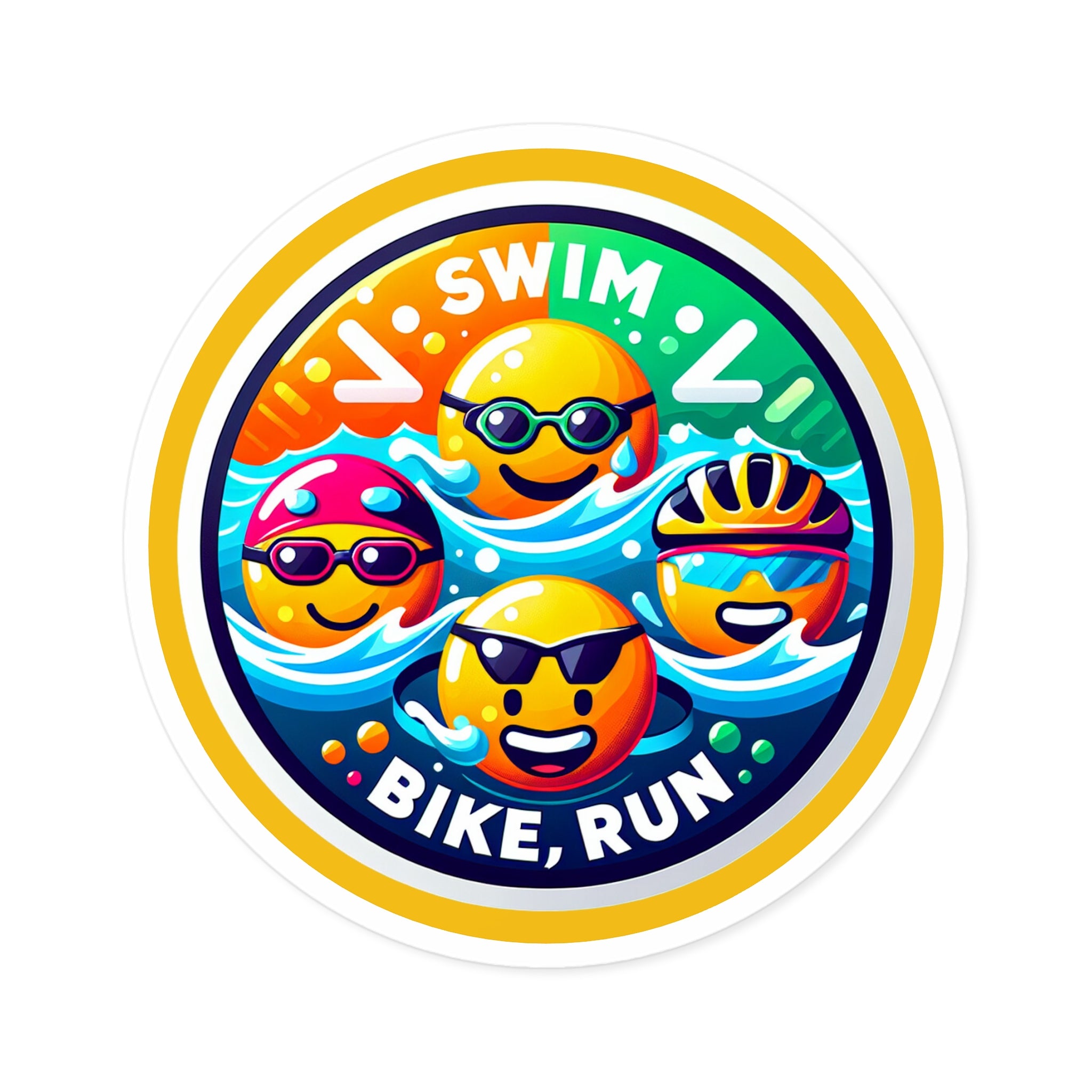 Premium Triathlon Stickers – Water & Scratch Resistant Emoji Faces for Swimming, Biking, Running - Available in 5 Sizes