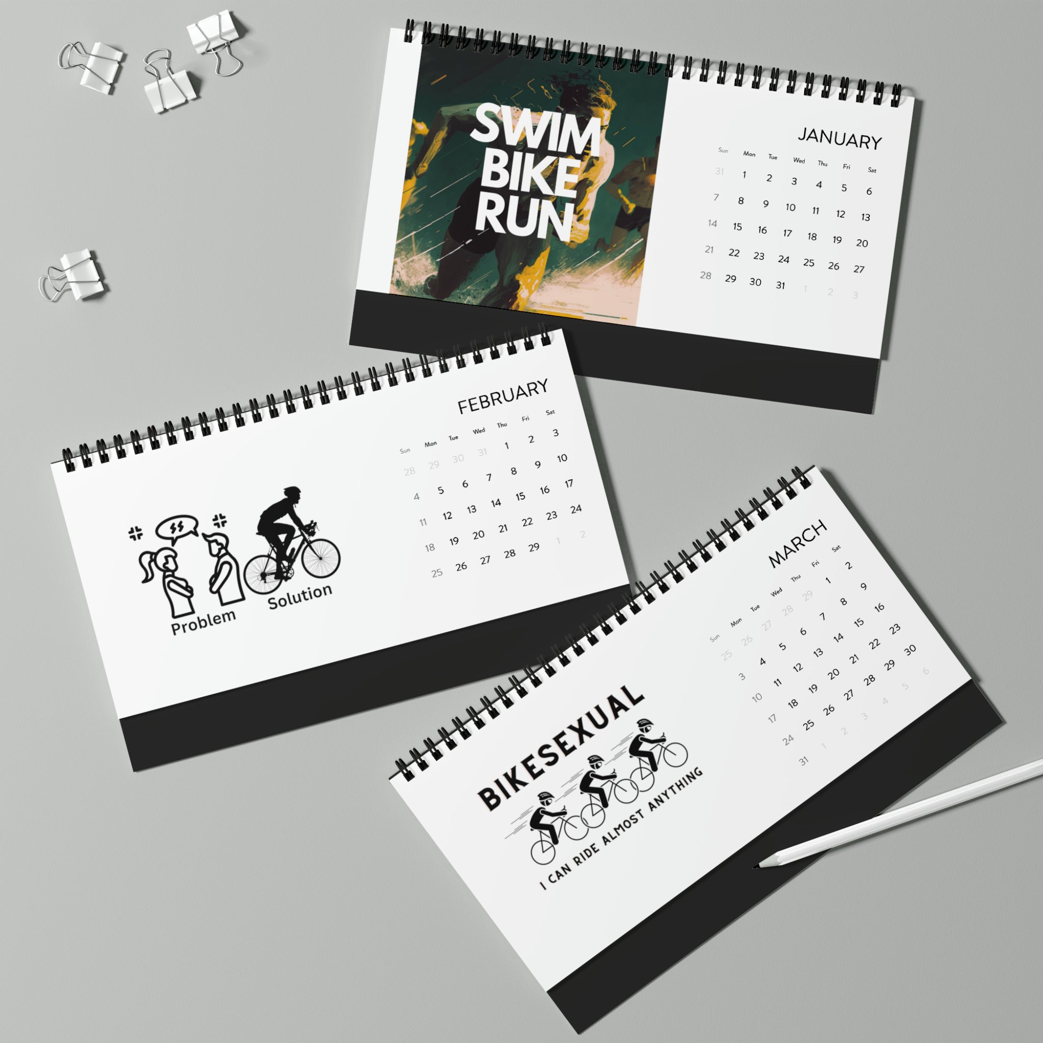 Personalized 2024 Triathlon Calendar Custom Art, Desk Decor