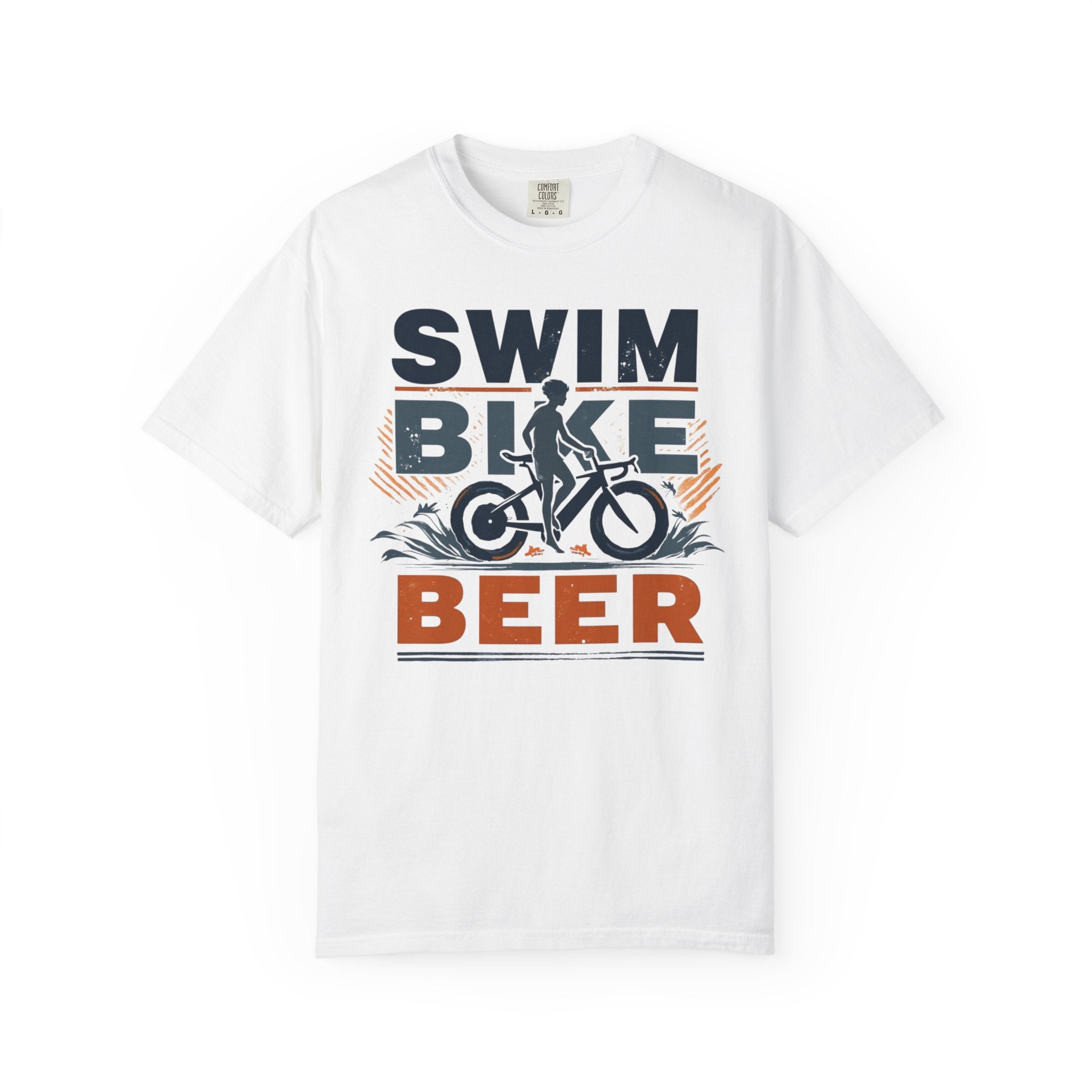 Unisex Swim Bike Beer Casual Cotton T-Shirt - Comfortable Garment-Dyed Tee for Cyclists & Athletes, Perfect Summer Wear & Gift