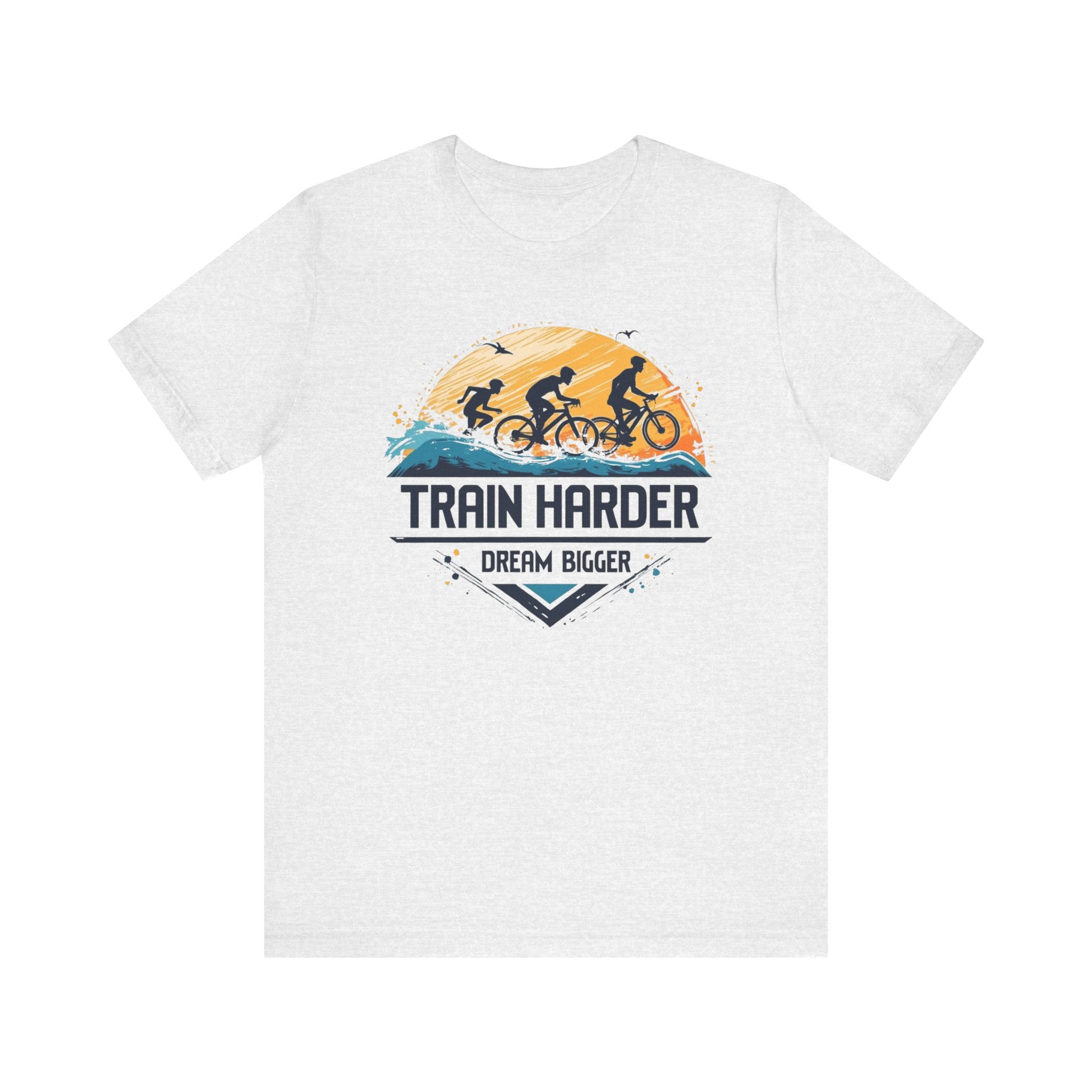 Unisex Motivational Fitness Tee - Train Harder Dream Bigger Workout Shirt by Bella+Canvas 3001, Airlume Cotton Gym Apparel, Active Lifestyle Comfort, Perfect Gift for Athletes