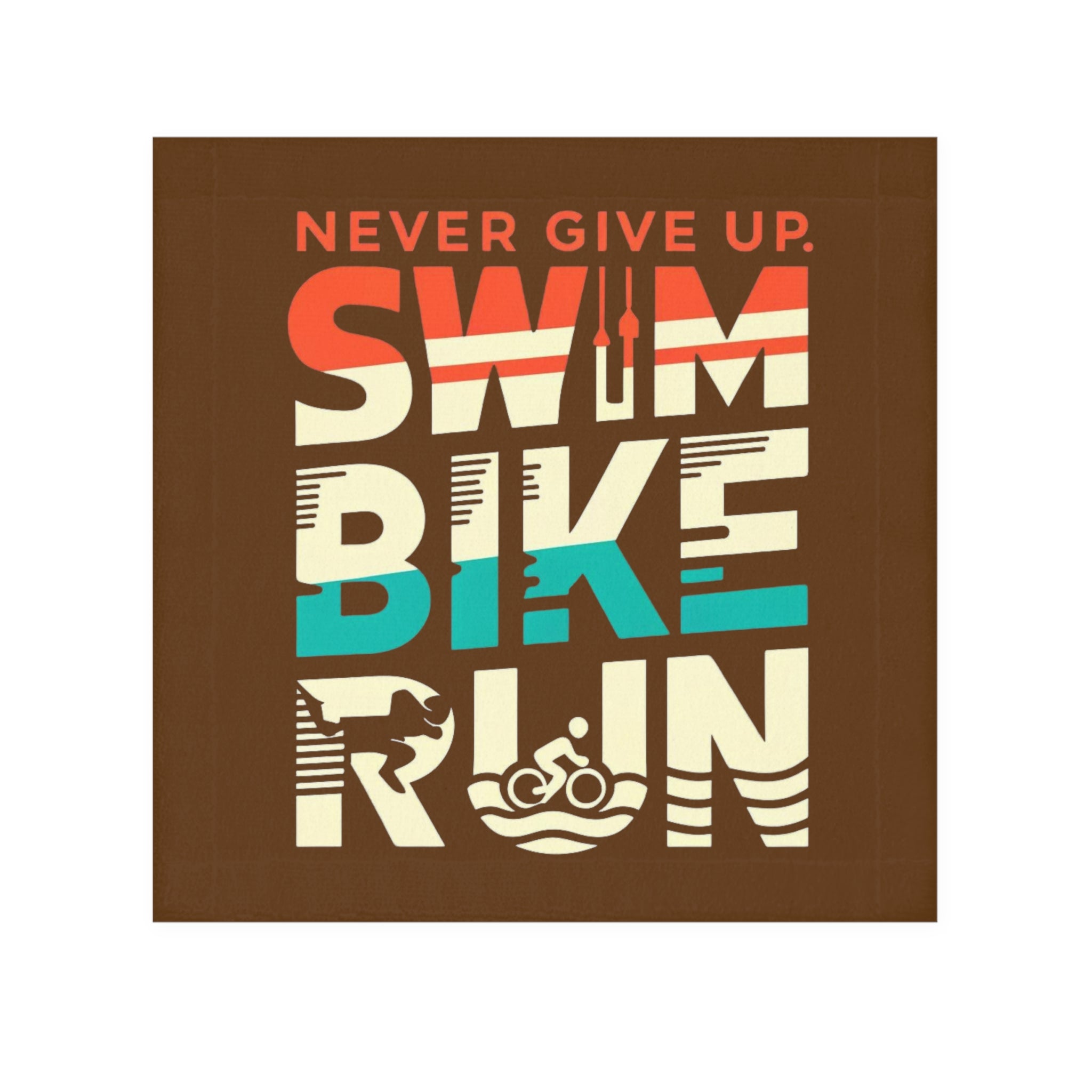 Toalla facial Never Give Up - Diseño de triatlón motivacional para nadar, andar en bicicleta