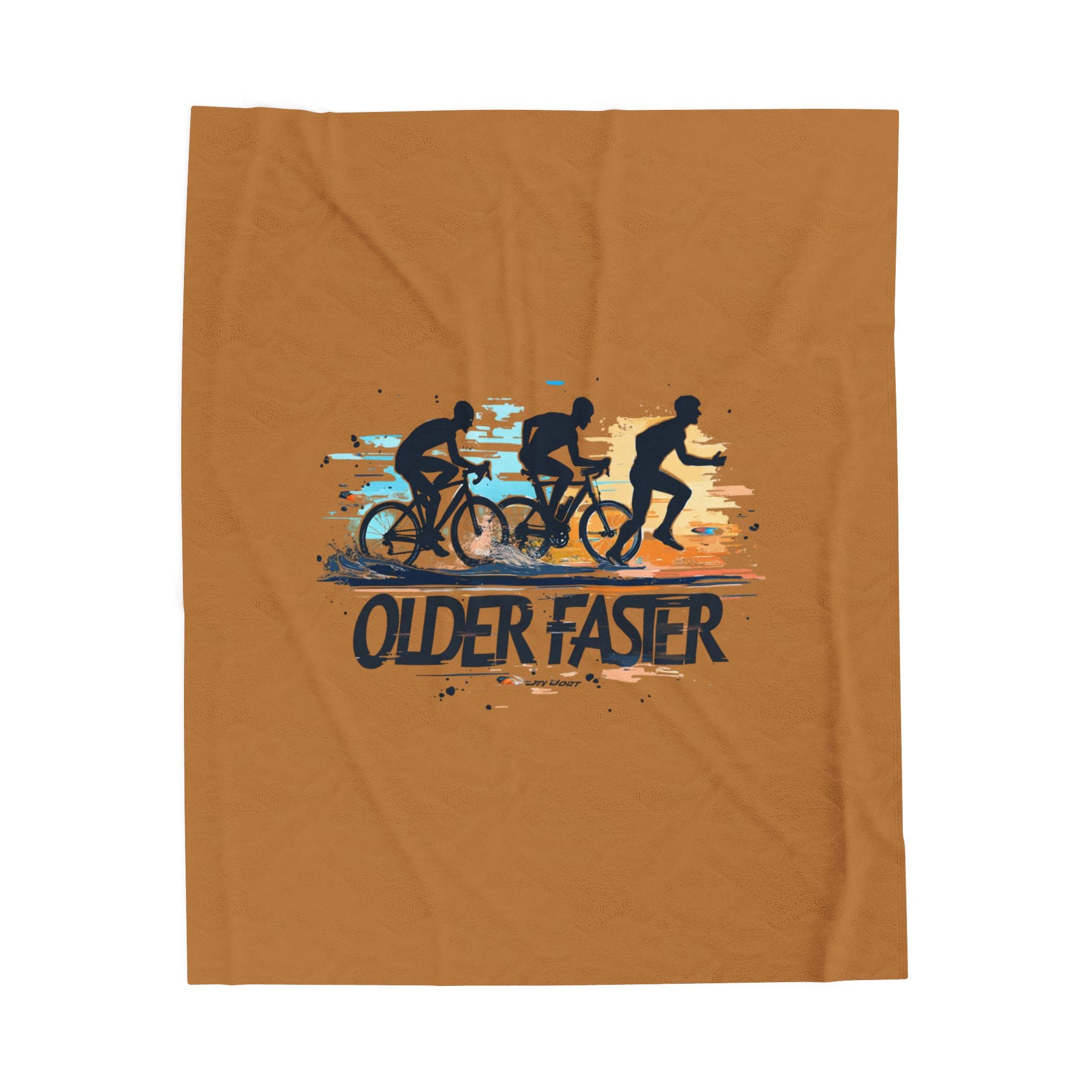 Older Faster Cycling Velveteen Plush Blanket — Funny Retro Bike Quote Throw