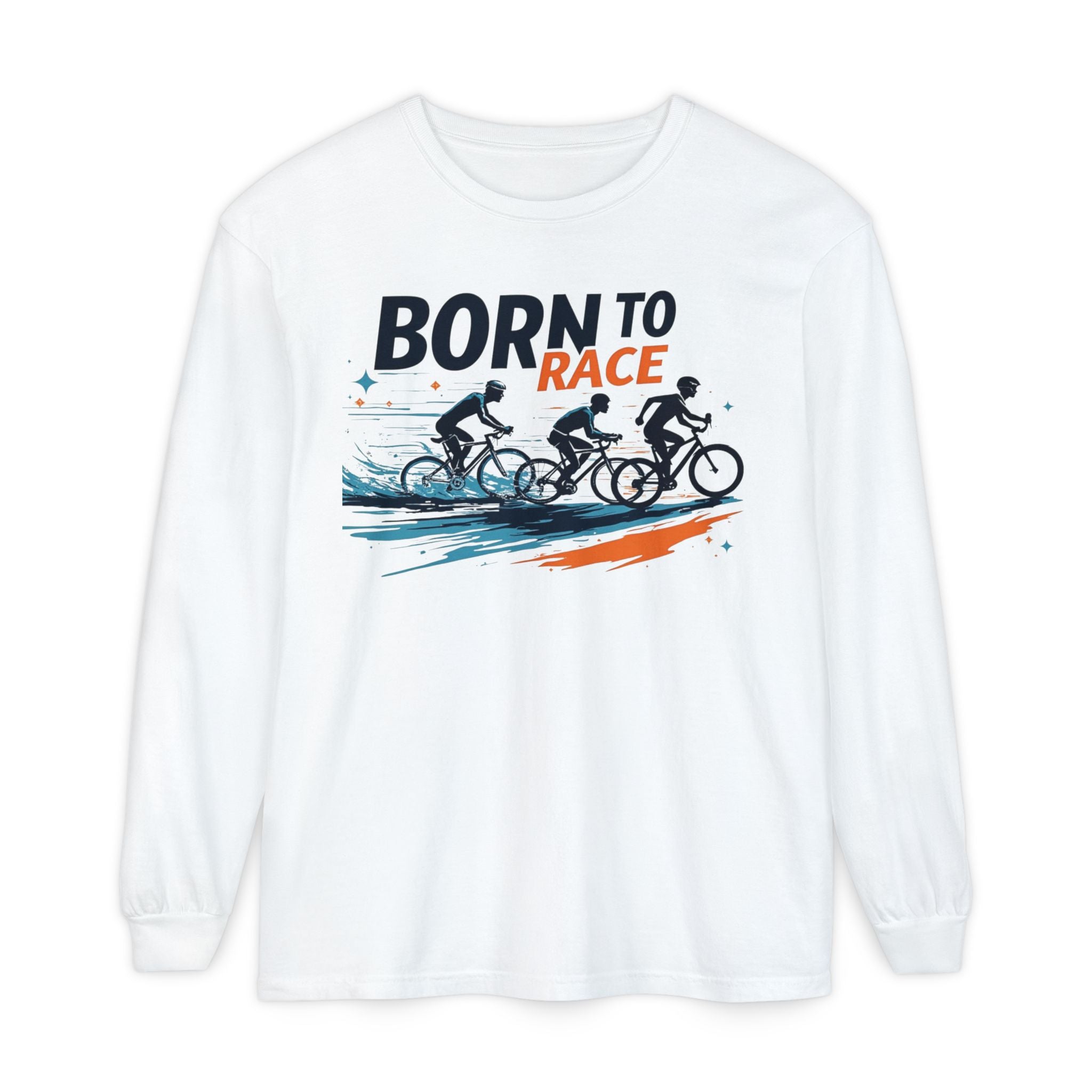 Born to Race Vintage Cycling Long Sleeve Shirt - 100% Ring-Spun Cotton, Lightweight Training Top for Cyclists, Comfort Colors Classic Fit with Ribbed Cuffs