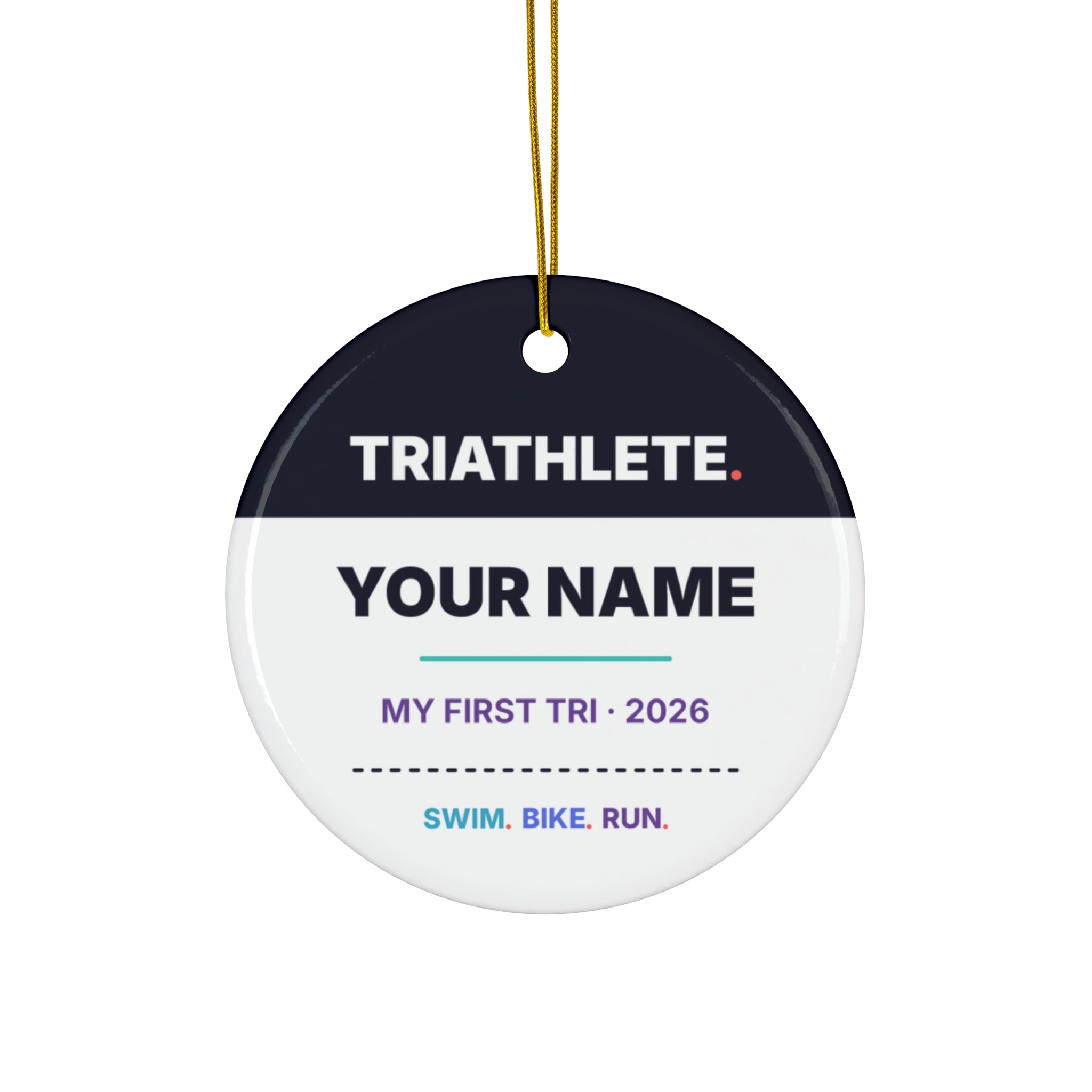 Adorno Navideño Personalizado para Triatleta — Estilo Dorsal, Nombre y Carrera