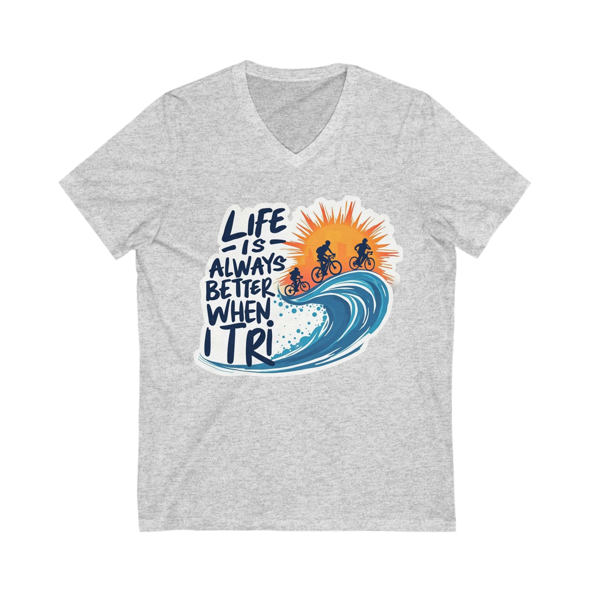 Unisex V-Neck Triathlon Tee - Fun Fitness Cycling Shirt for Active Outdoor Lifestyle, Casual Breathable Cotton Apparel for Triathletes