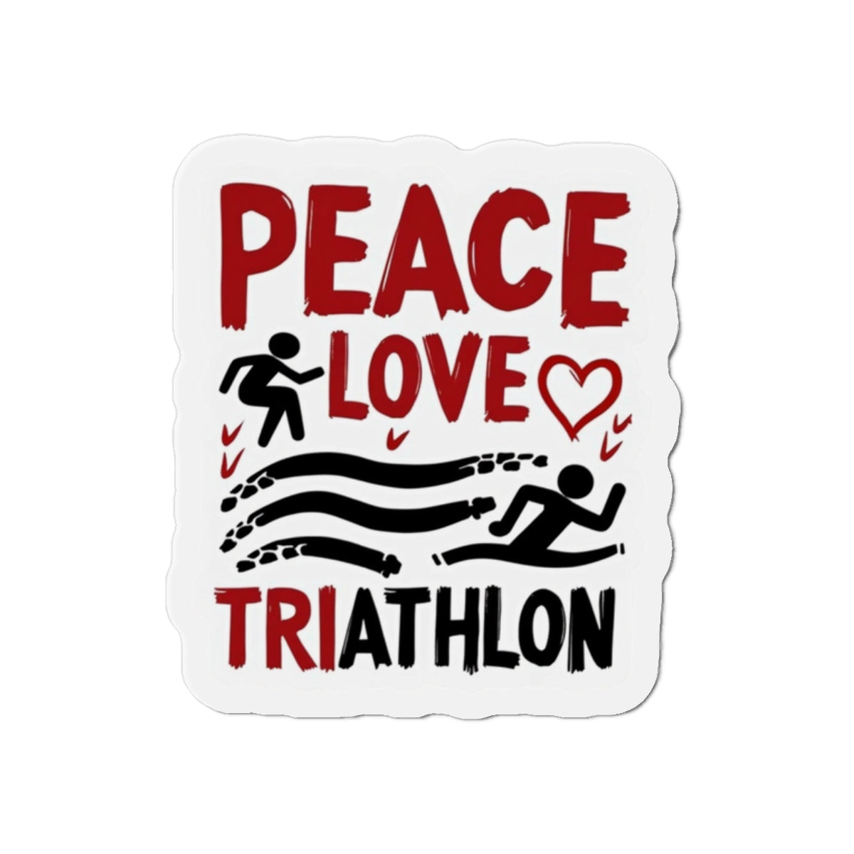 Peace Love Triathlon, individuell gestanzte matte Vinyl-Magnete – Sportliche Dekoration und Geschenke für Fitness-Enthusiasten 
