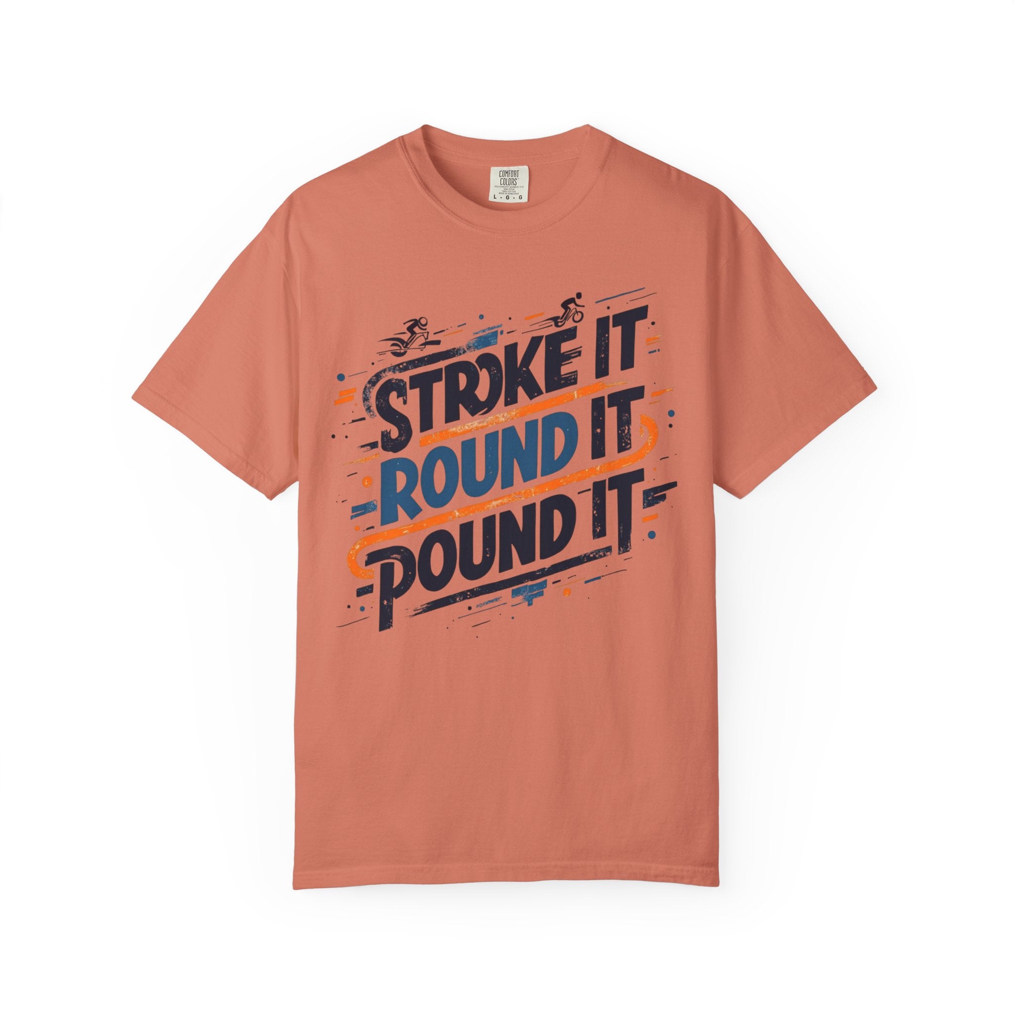 Stückgefärbtes T-Shirt mit „Strike It, Round It, Pound It“-Design – perfekt für Sportfans, Freizeitkleidung, Geschenke, Geburtstagsfeiern, [...] 