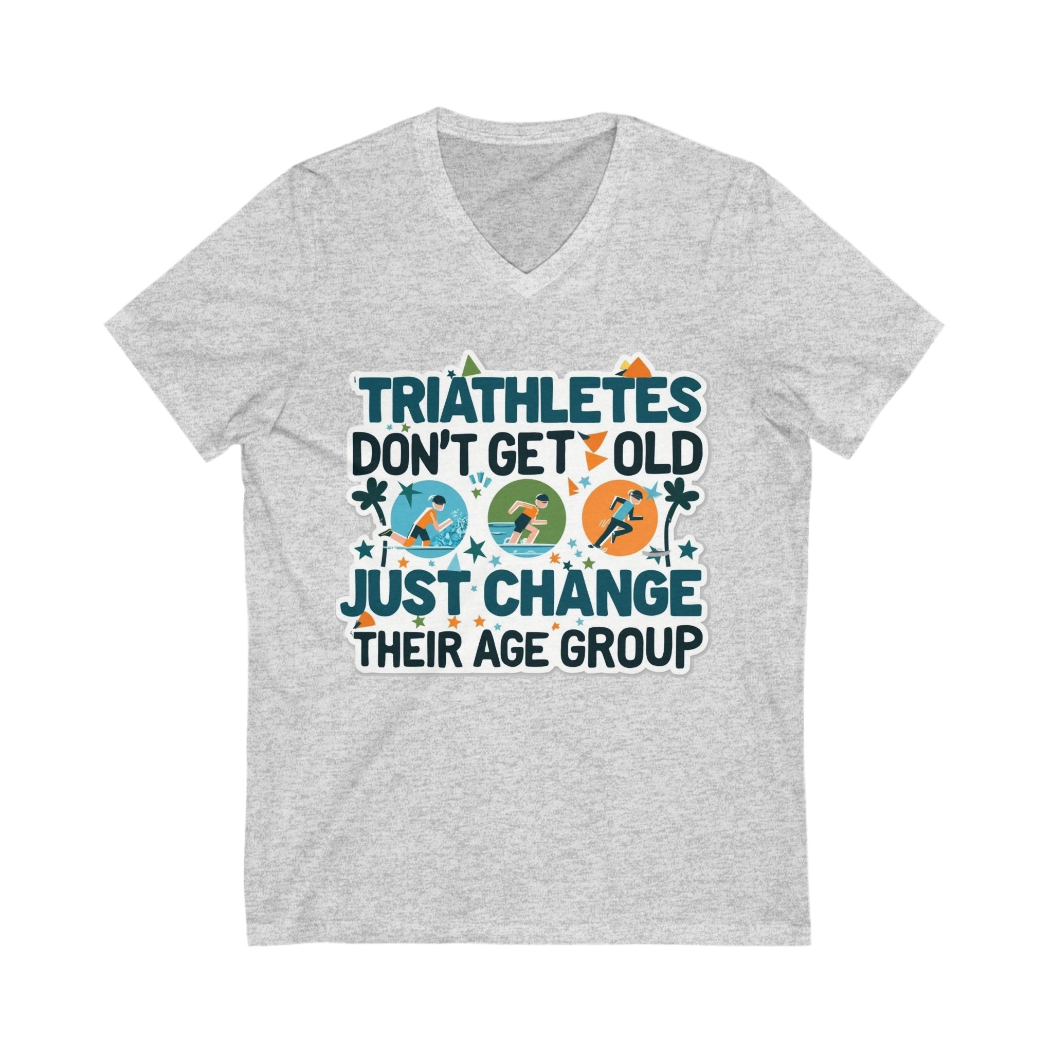 Unisex Triathlete V-Neck Performance Tee - Cotton Activewear for Training & Fitness, Moisture-Wicking, Sports Apparel, Sizes S-2XL