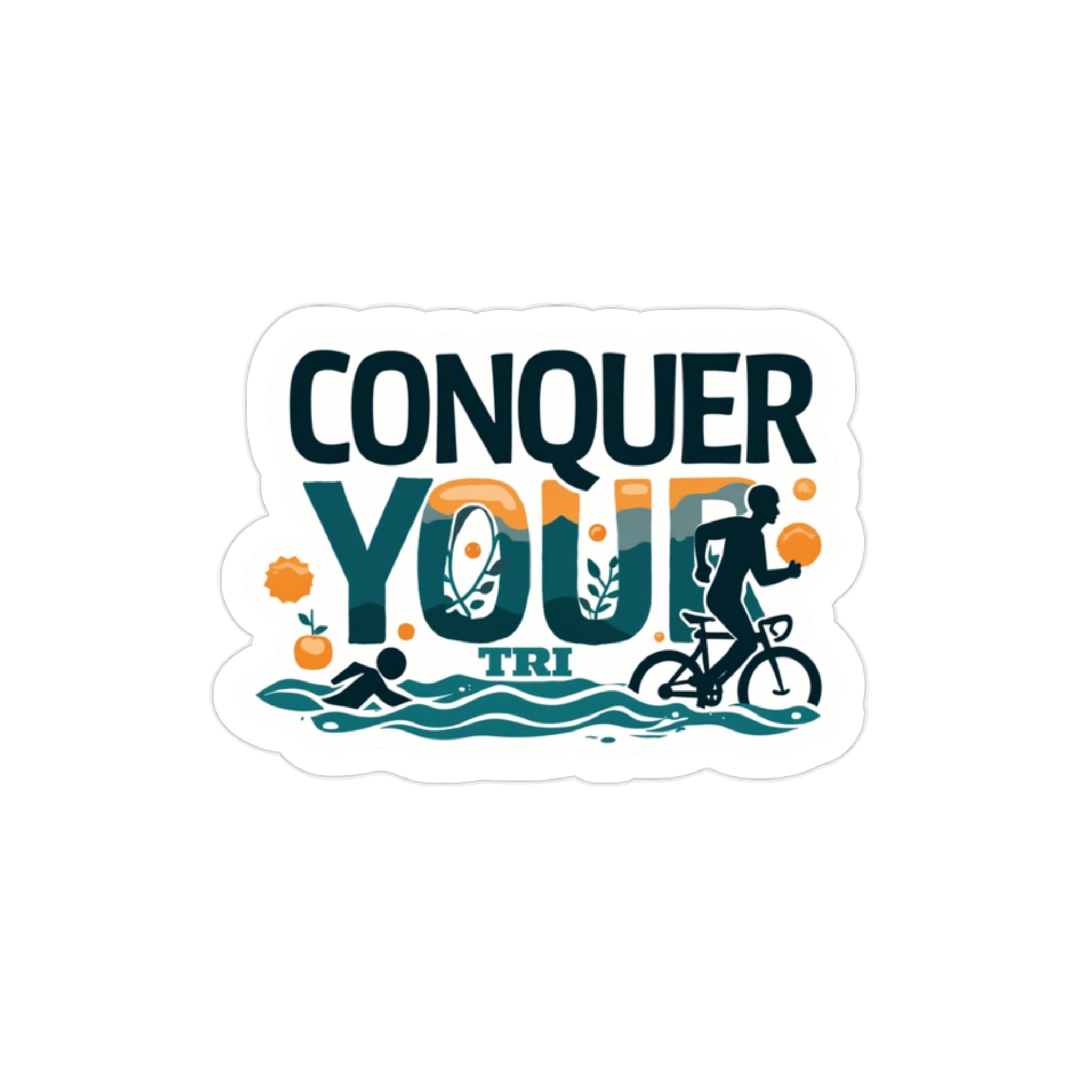 Die-Cut Outdoor Stickers - Conquer Your Triathlon, Motivational Decals for Athletes, Fitness Gift, Water-Resistant, Travel Decor