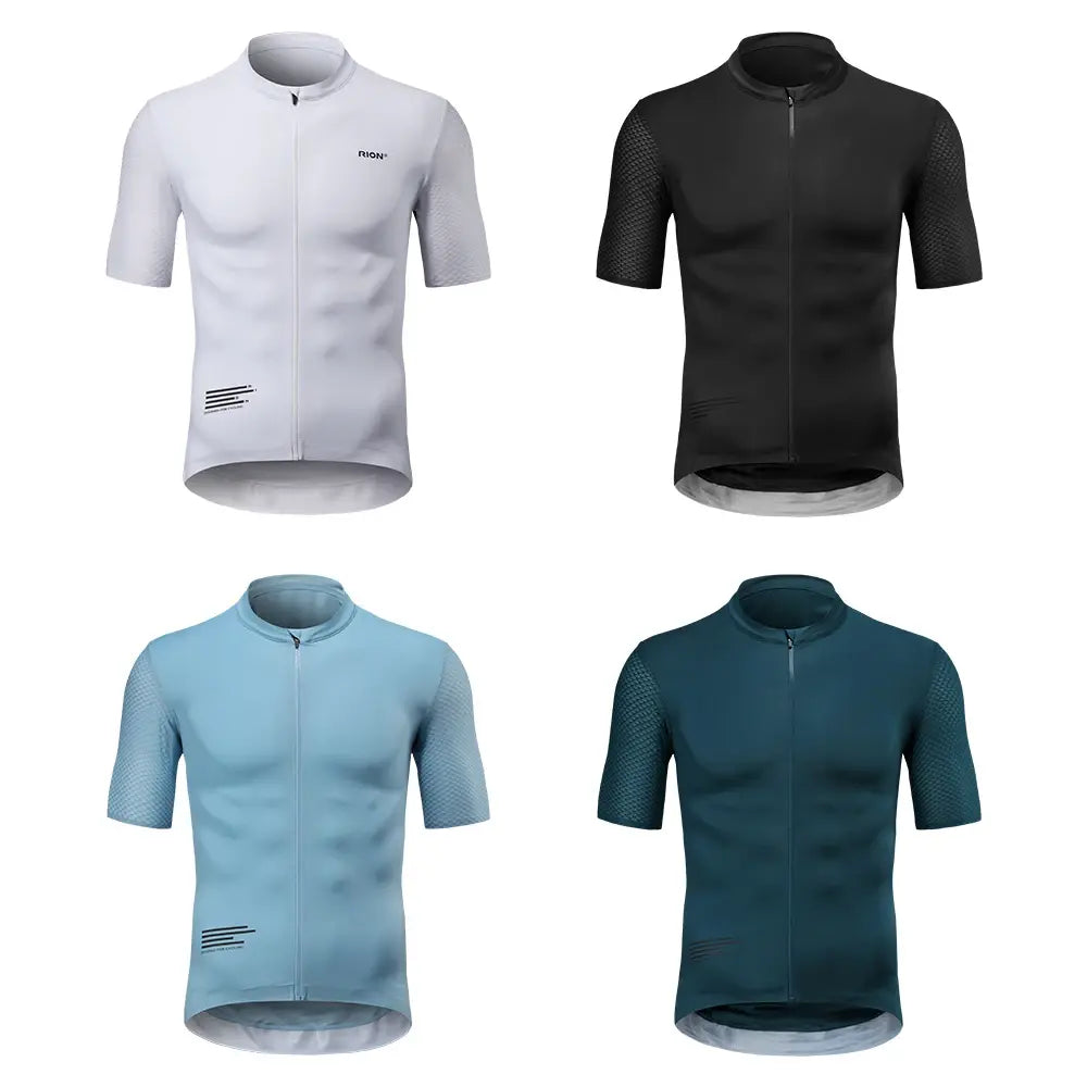 Men's Summer Cycling Jersey - Lightweight, Breathable & Quick-Dry, White/Light Blue, Reflective & Elastic, Ideal for Road & MTB Rides, Temp Range 20-35°C