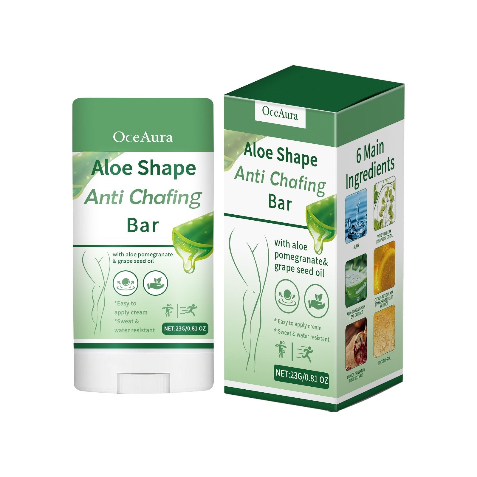 Aloe Shape Anti-Chafing Bar with Aloe & Pomegranate Extracts – Natural Skincare Ingredients (PET Pack, 4x2.1x7.8cm)