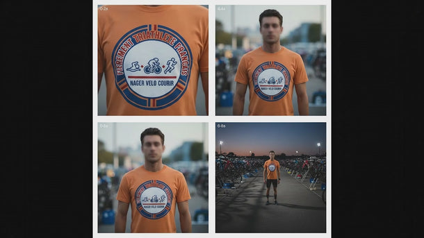 Fièrement Triathlète Français Bella+Canvas Unisex Tee — Swim Bike Run French Triathlete Gear — cinematic preview